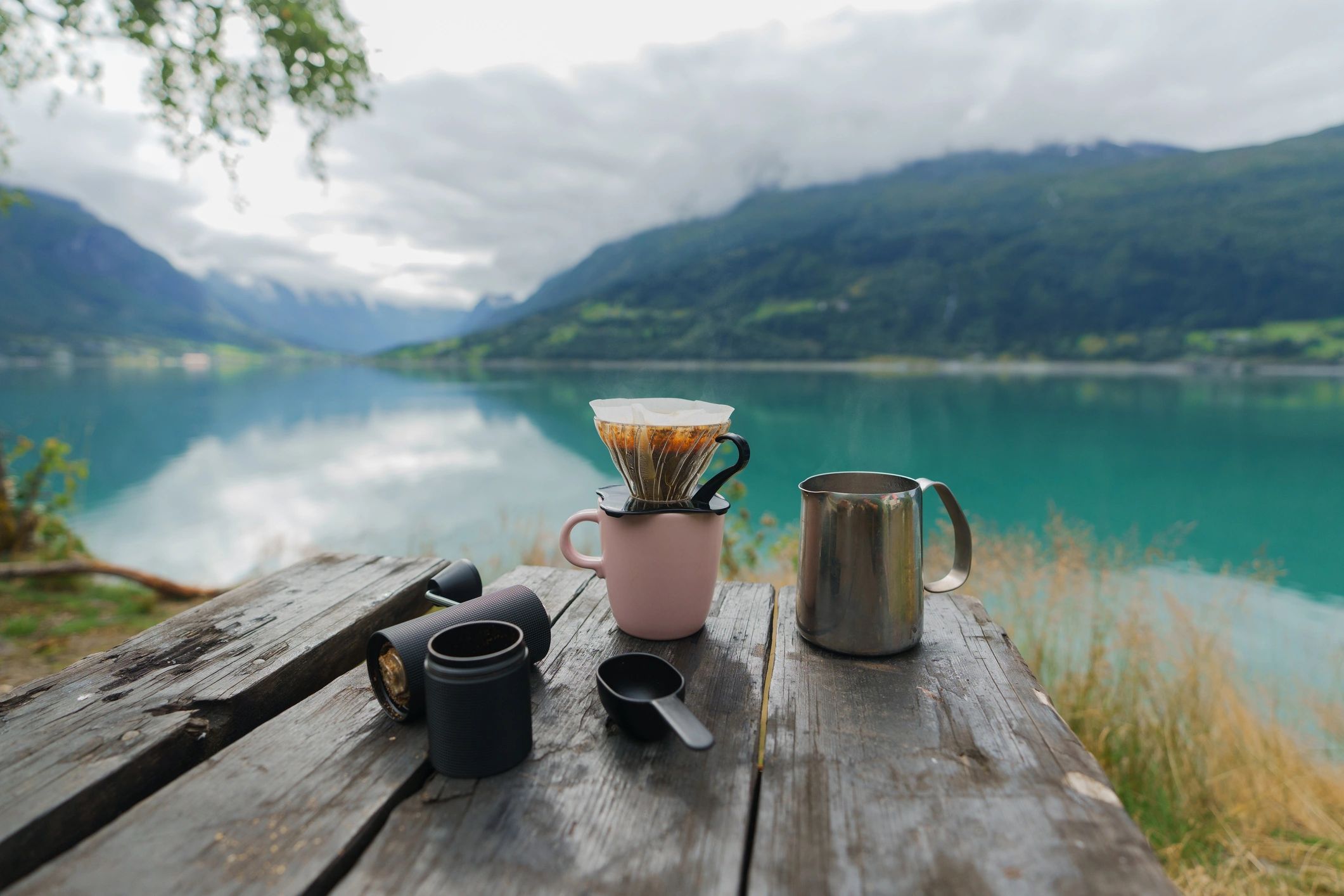 Outdoor tailgate setup with coffee and portable power